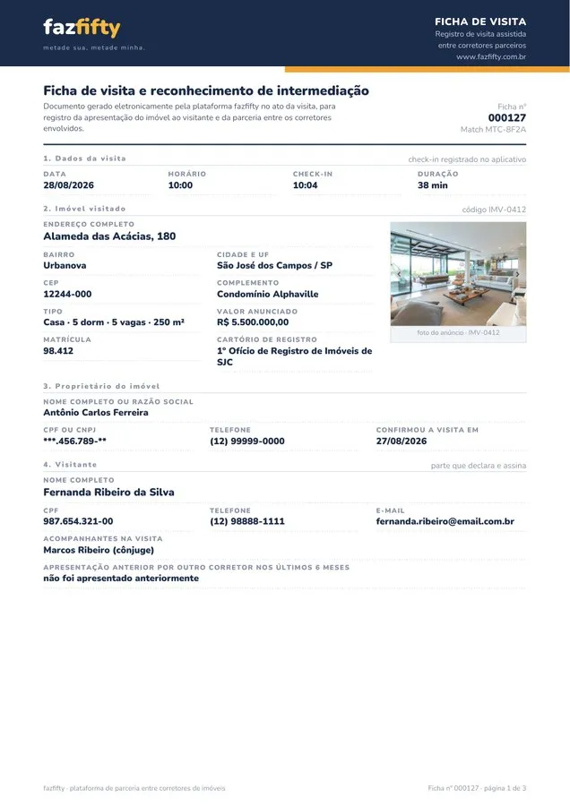 Primeira página da ficha de visita gerada pelo aplicativo